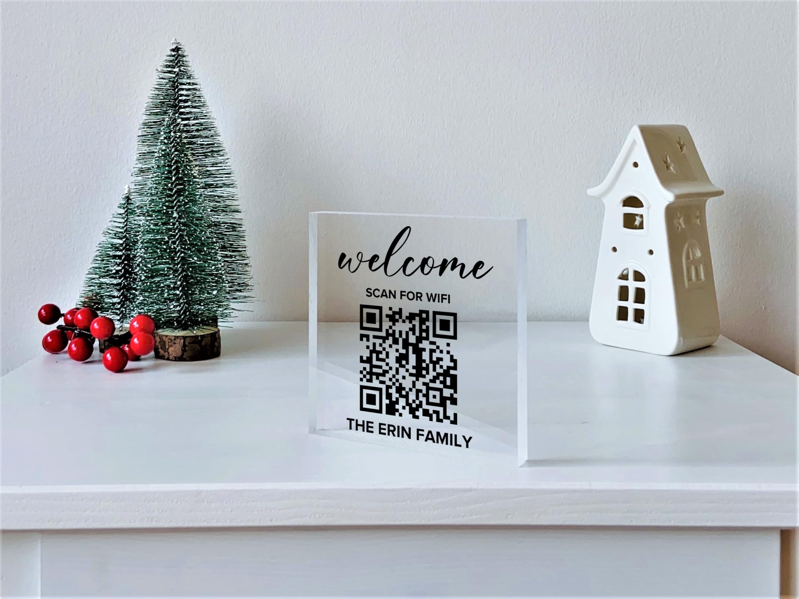 QR code and network details on durable block