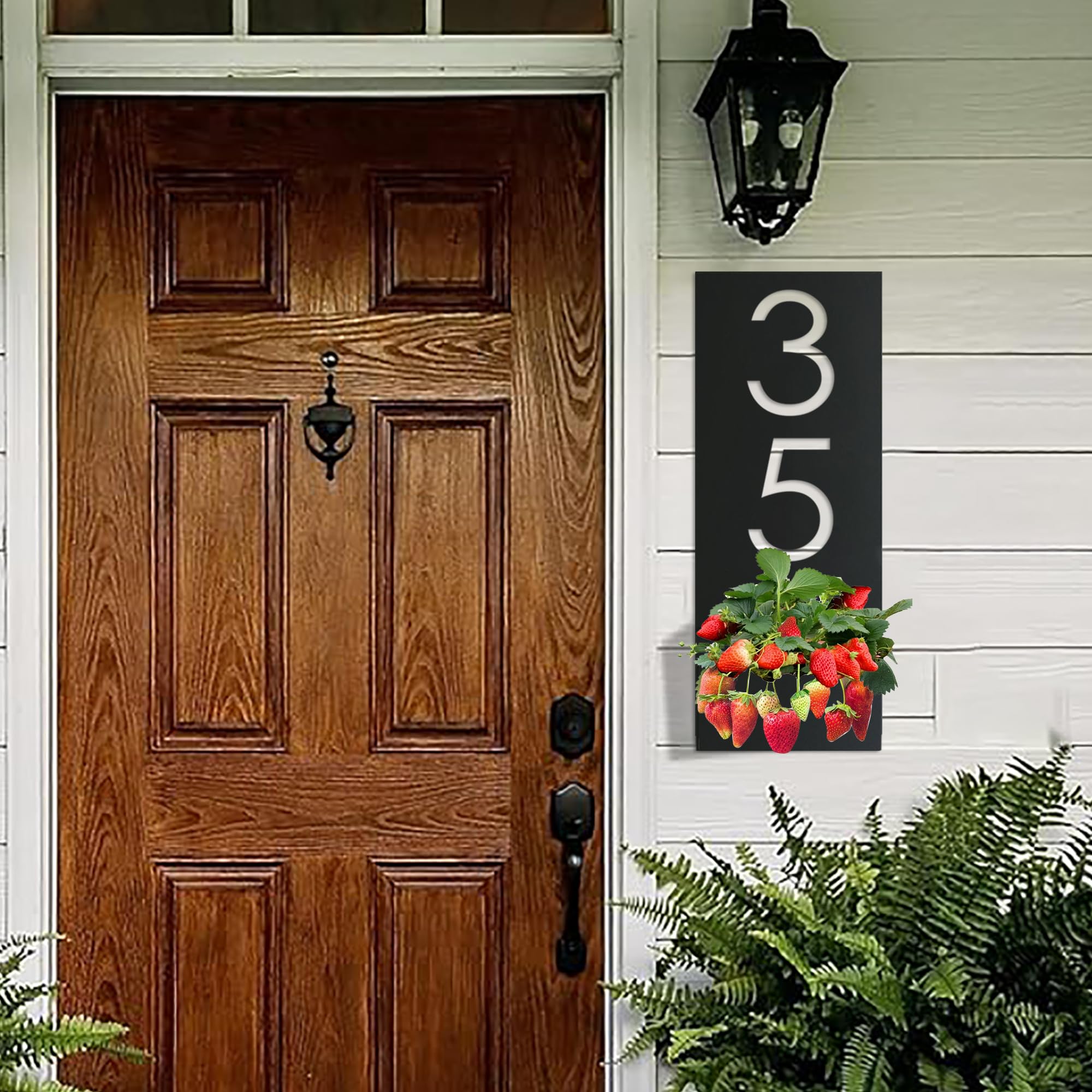 Custom vertical address planter installed on exterior