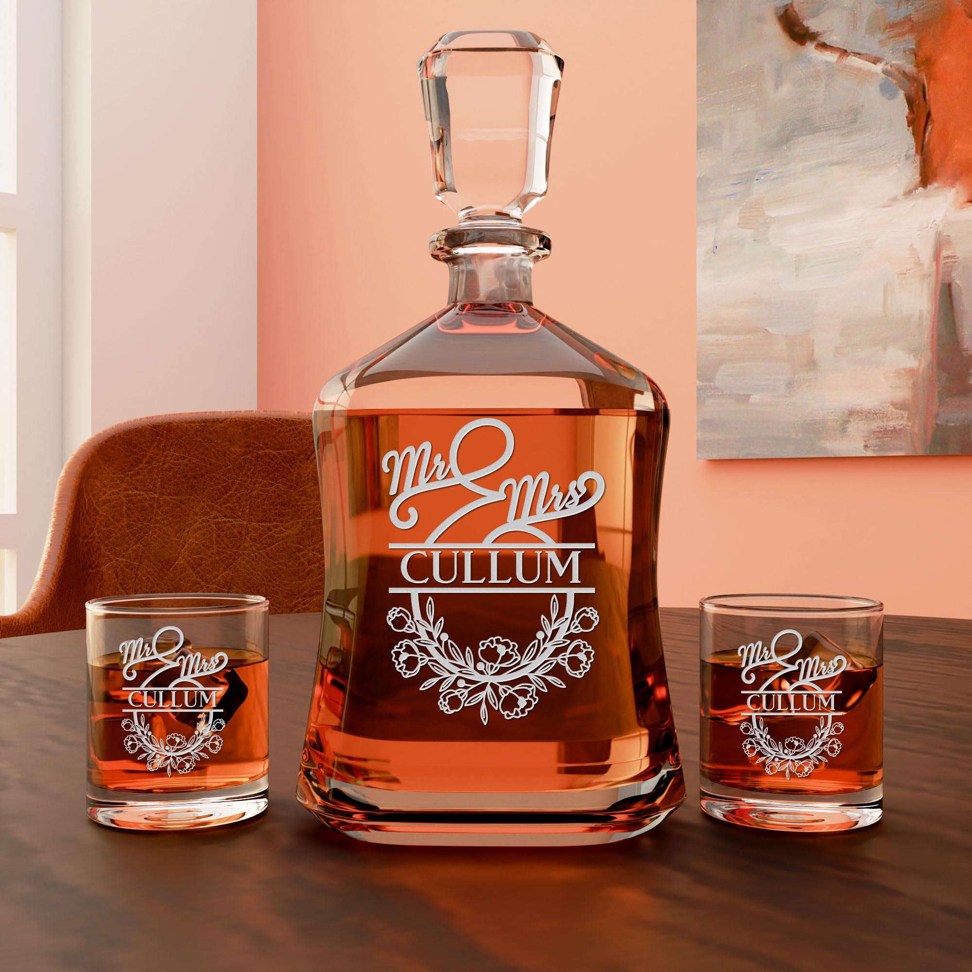 Custom whiskey decanter for home bar or office