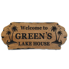 Custom Wood Sign with personalized family name for outdoor display
