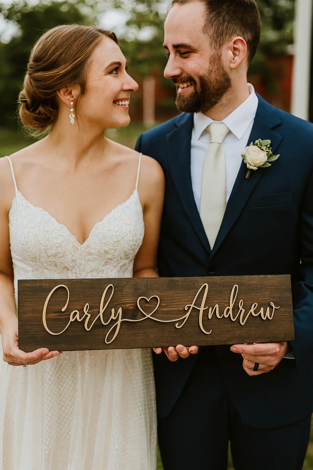 Custom wood sign with first names wedding plaque