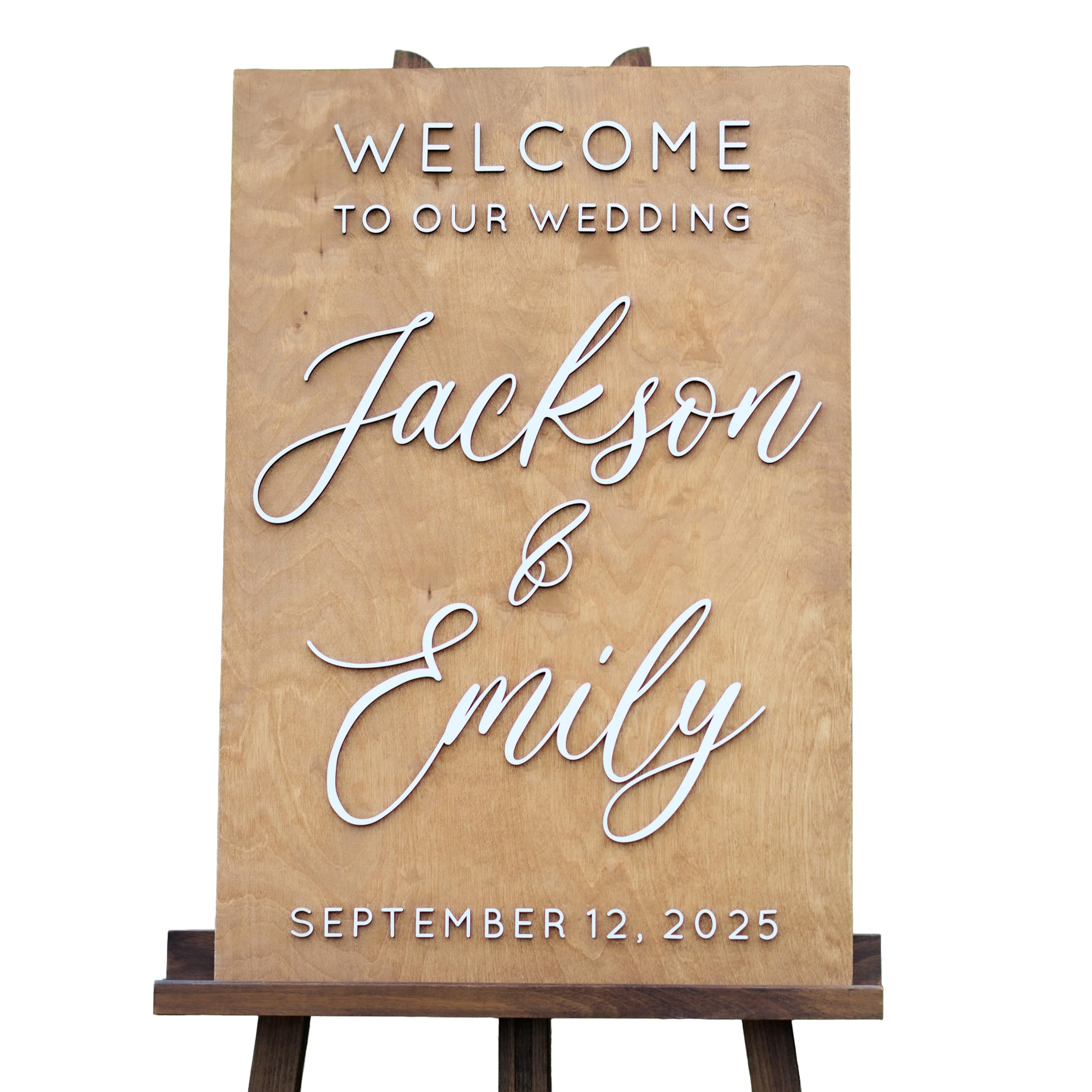 Custom Wood Wedding Welcome Sign with 3D raised lettering and date