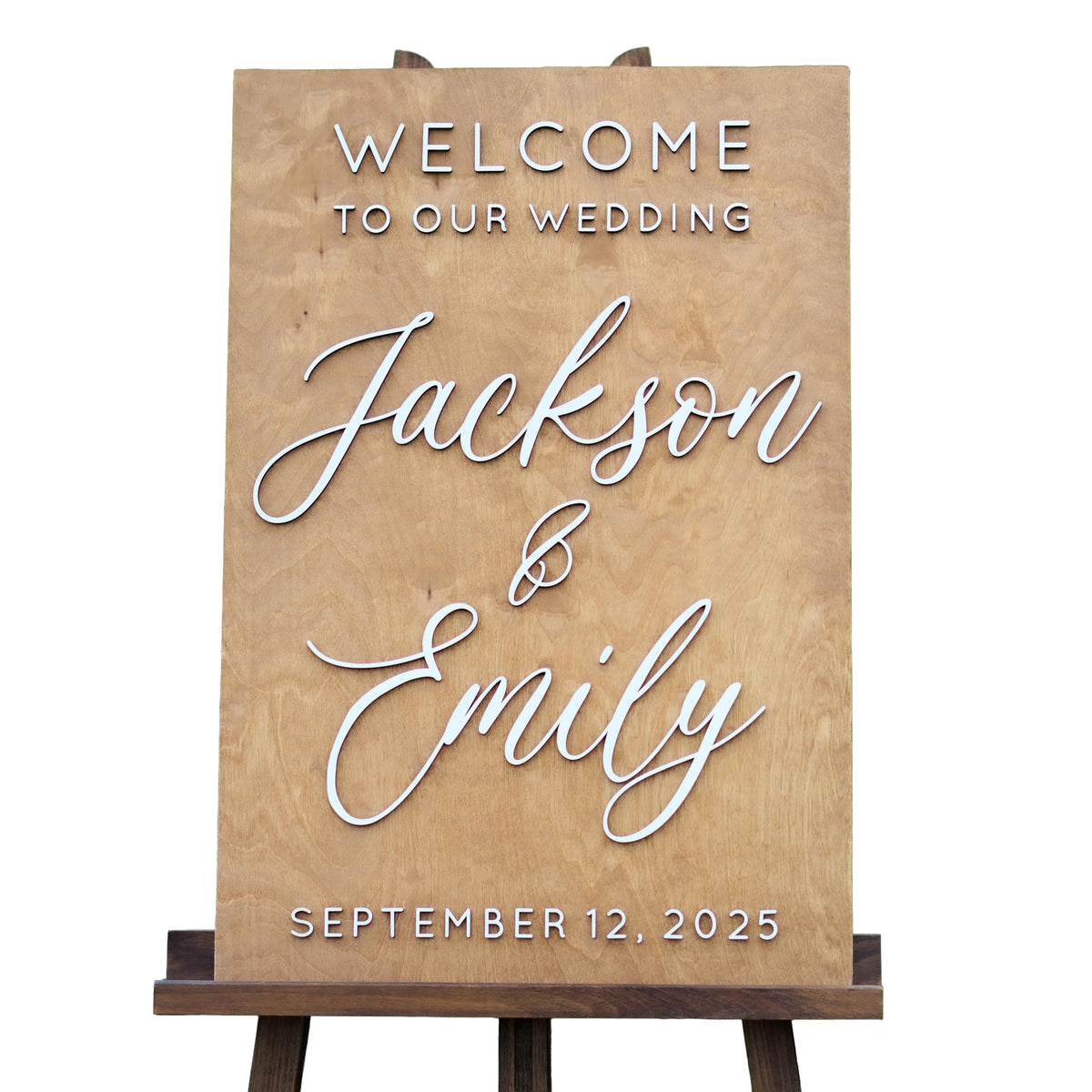 Custom Wood Wedding Welcome Sign with 3D raised lettering and date