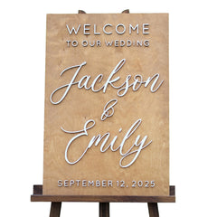 Custom Wood Wedding Welcome Sign with 3D raised lettering and date