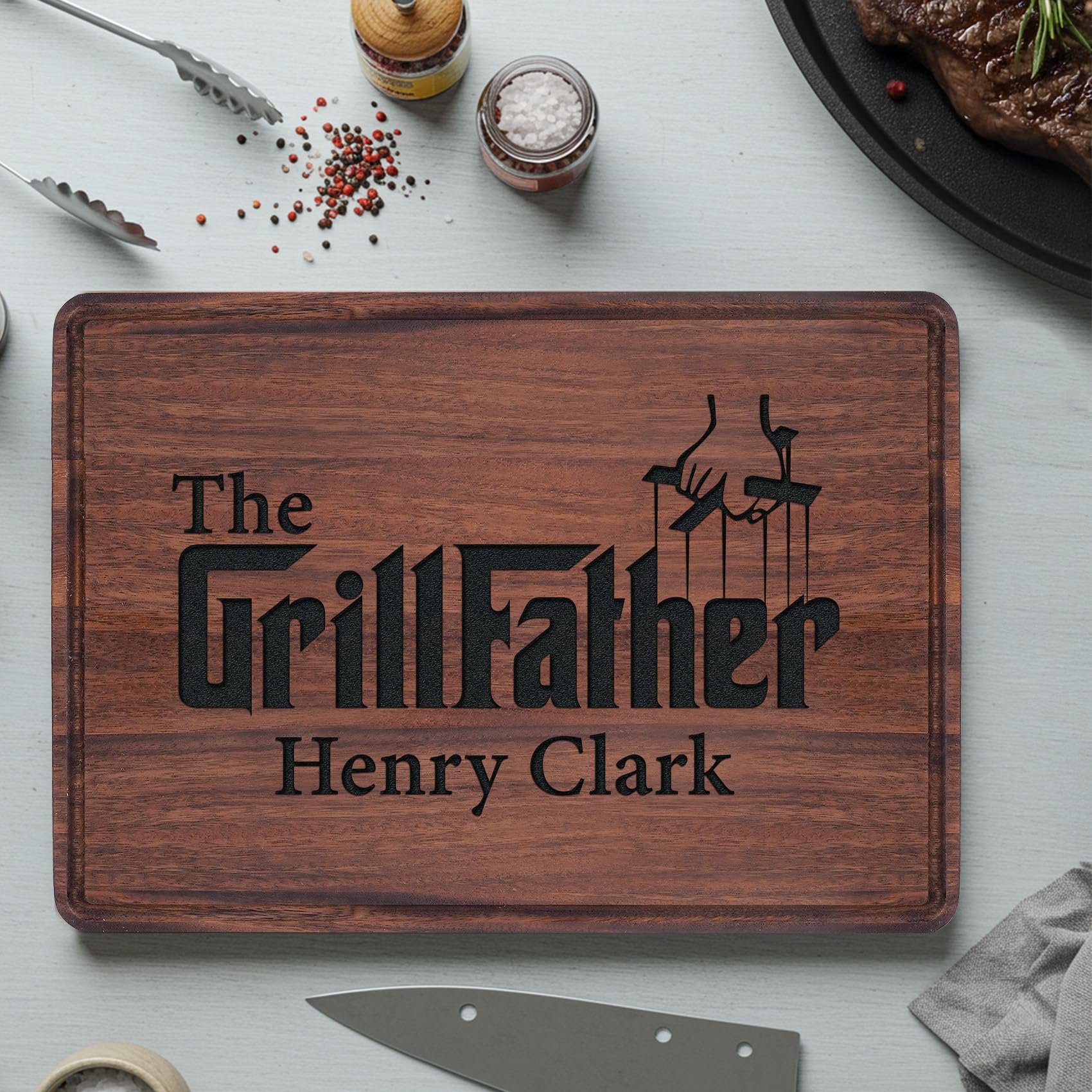 Custom text engraving option on cutting board