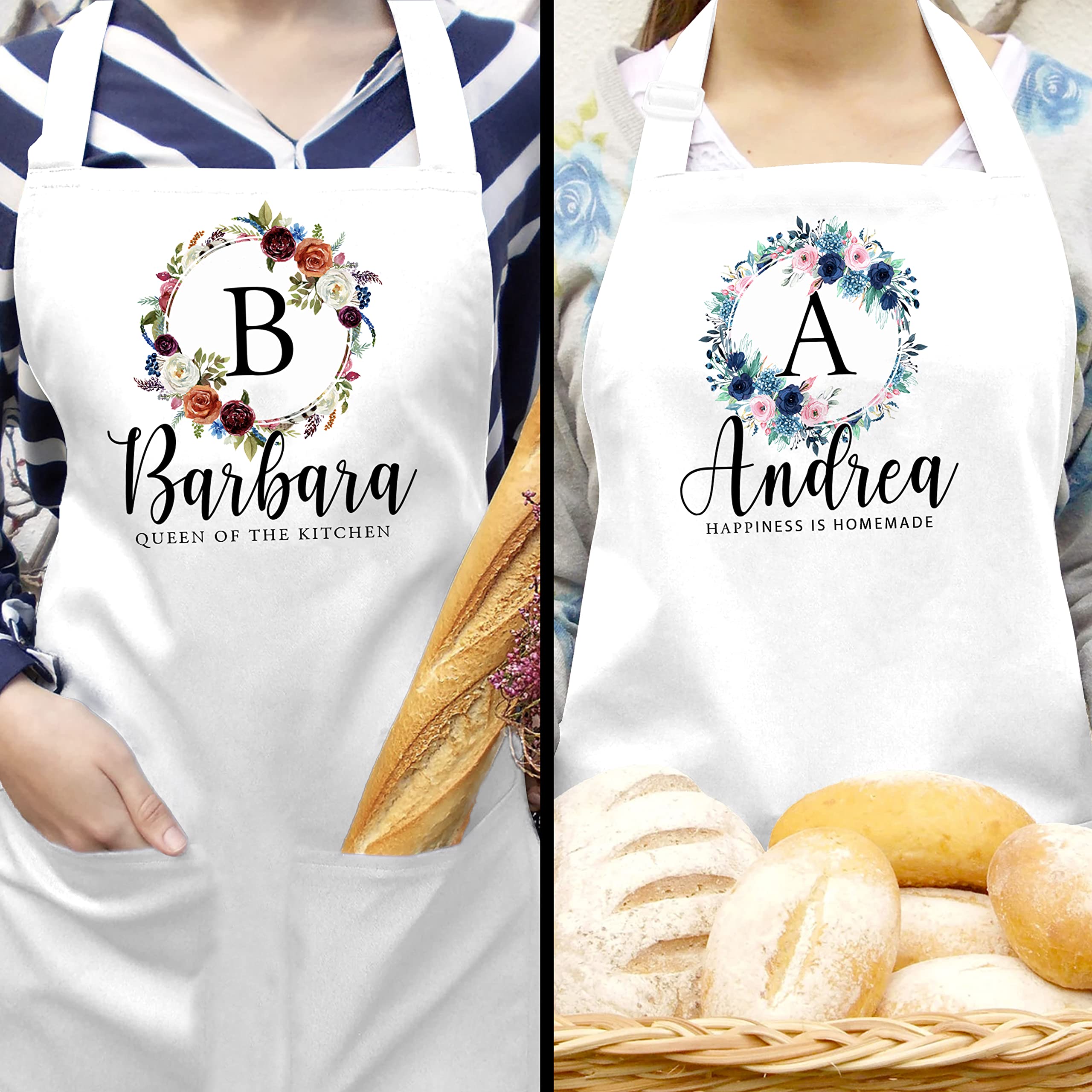 White kitchen apron with pockets for utensils