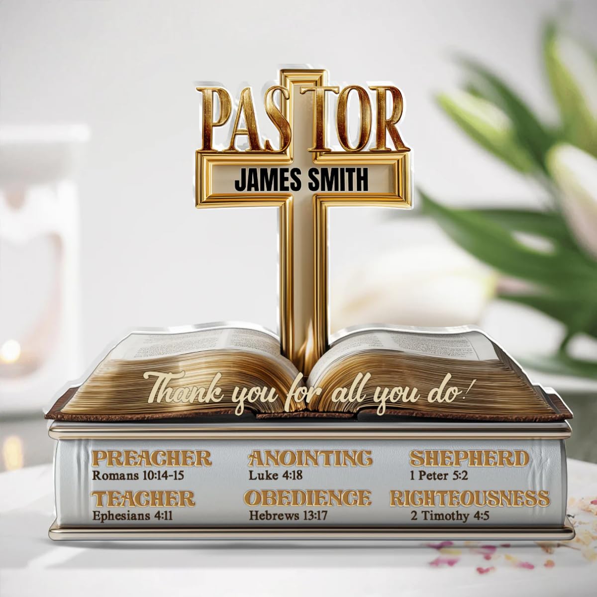 Squared acrylic plaque designed for pastors suitable for home or office