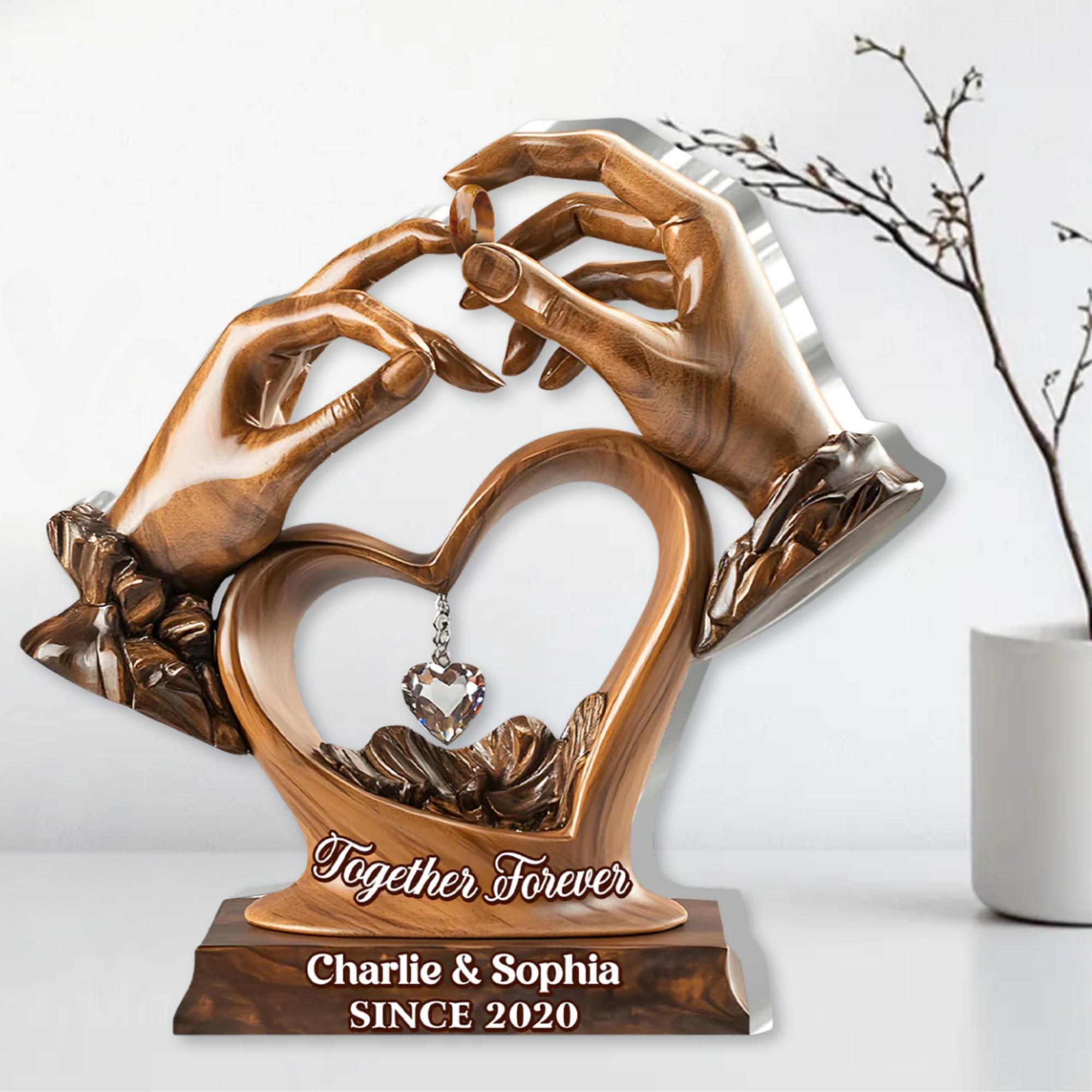 Ideal mantel desk or nightstand display for couple gift plaque
