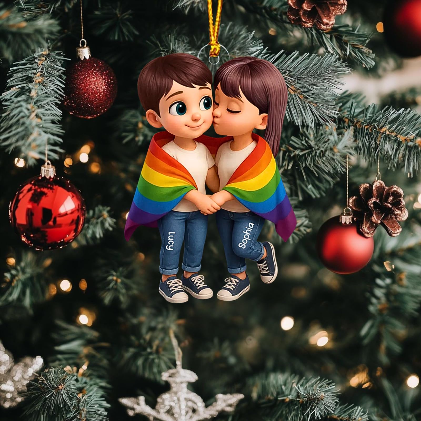 Customizable pride ornament with names and flag details