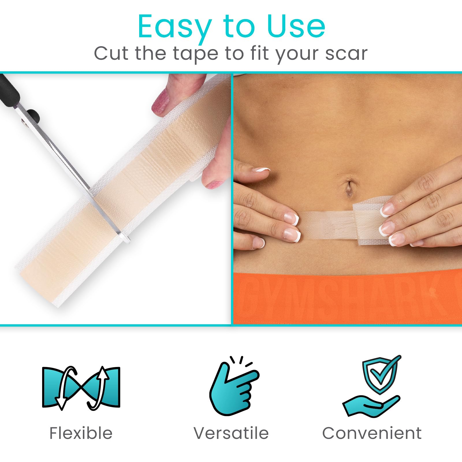 Customizable scar tape cut to fit scar demonstration