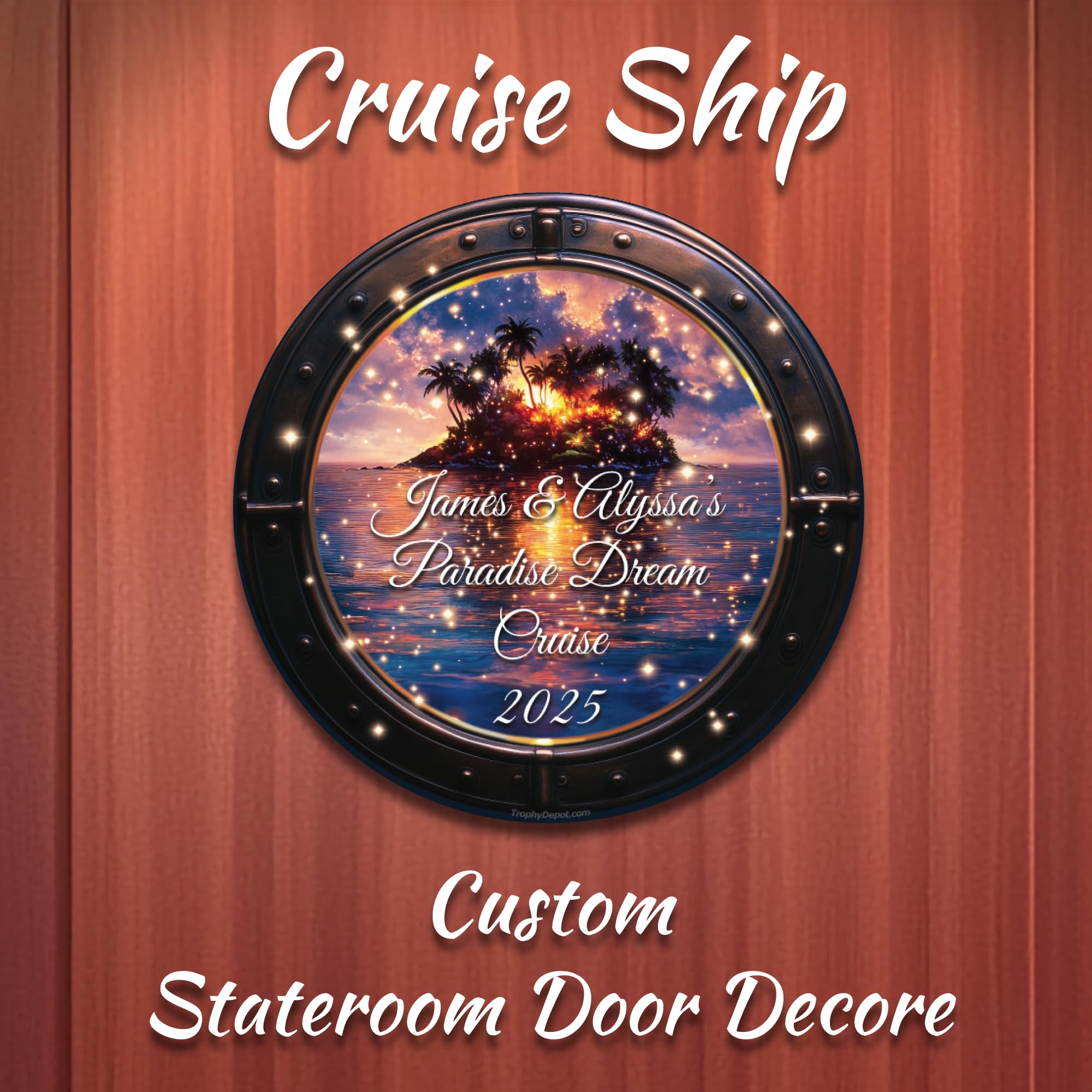 Tropical island paradise scene printed with UV inks