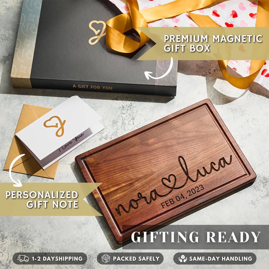 Customized Bridal Shower Gifts wooden cutting board close up