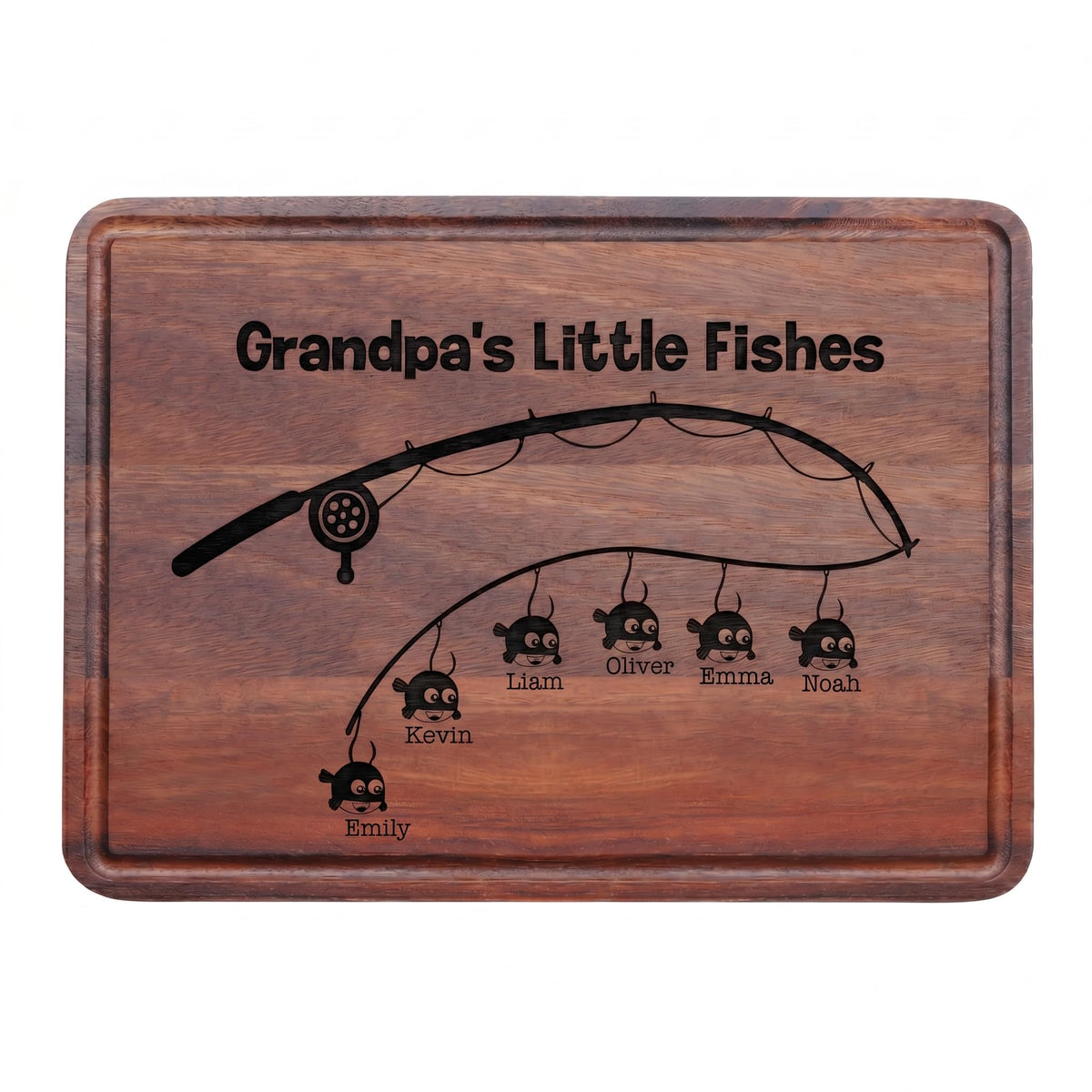 Customized fishing cutting board with kids names