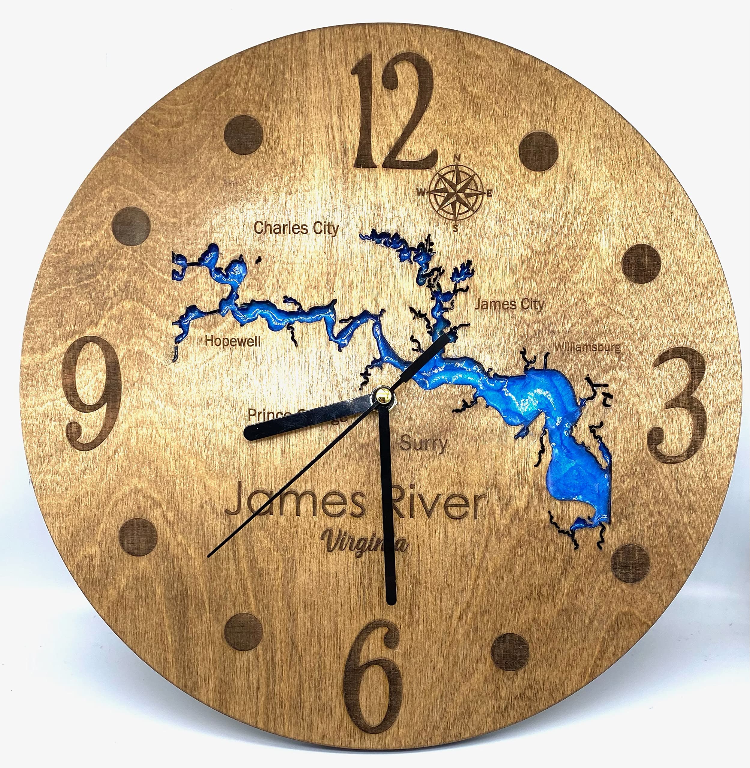 Customized lake map wall clock handcrafted finish