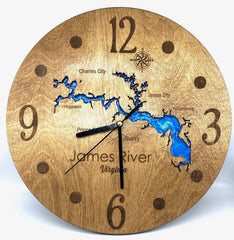 Customized lake map wall clock handcrafted finish