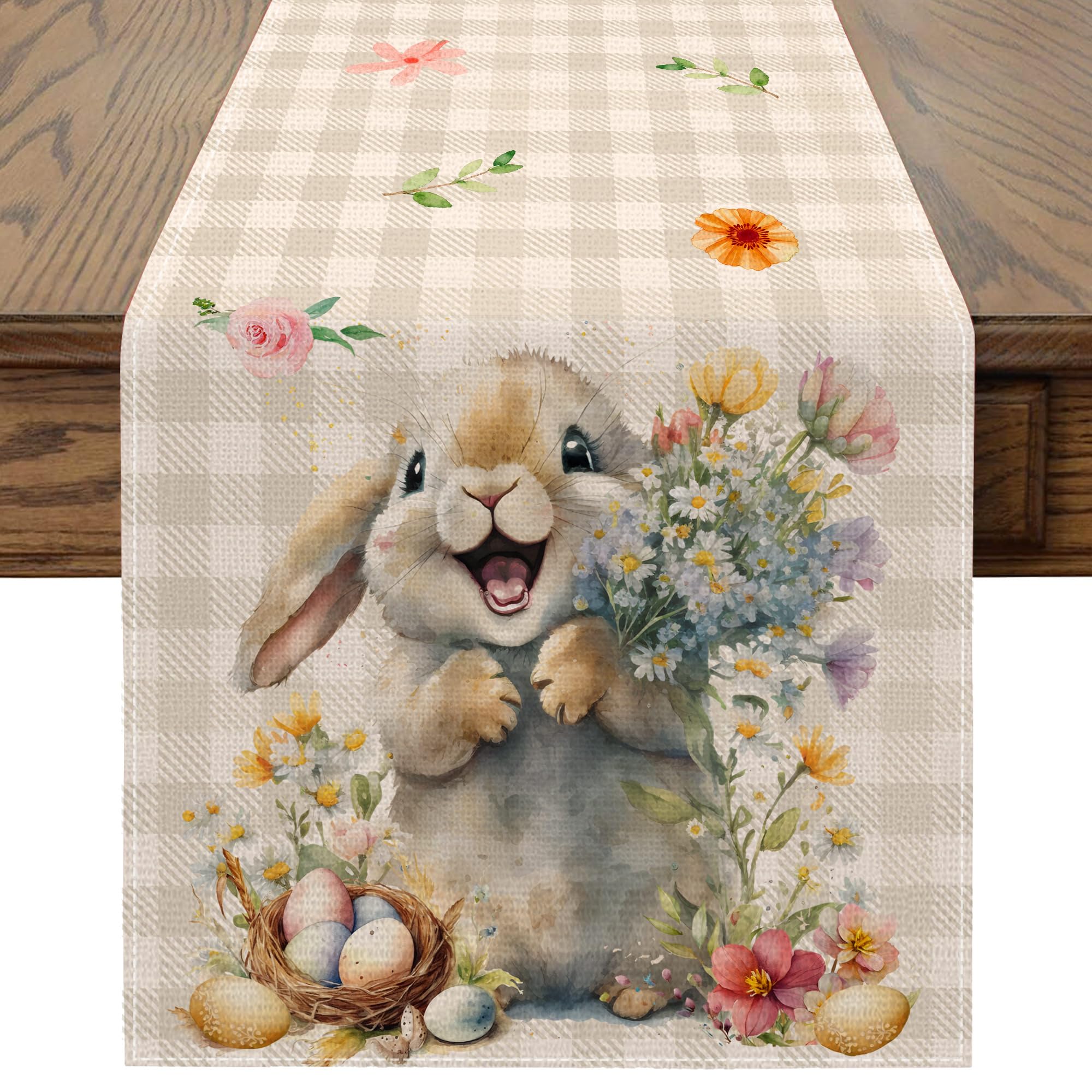 Cusugbaso Easter Table Runner 13x72 inch in purple on dining table
