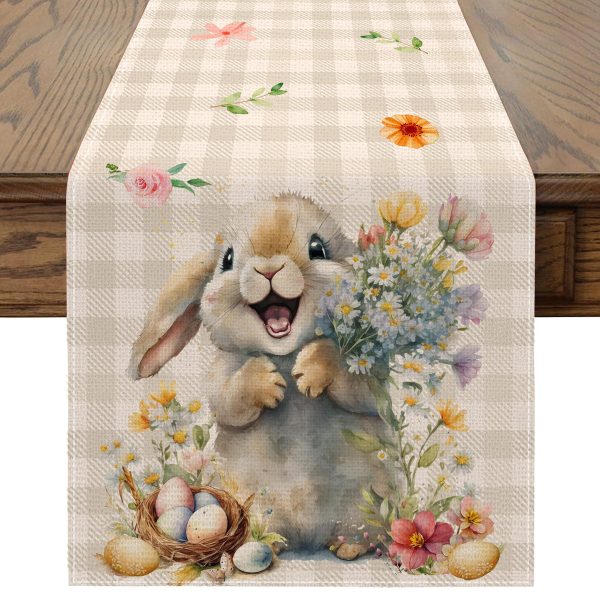 Cusugbaso Easter Table Runner 13x72 inch in purple on dining table