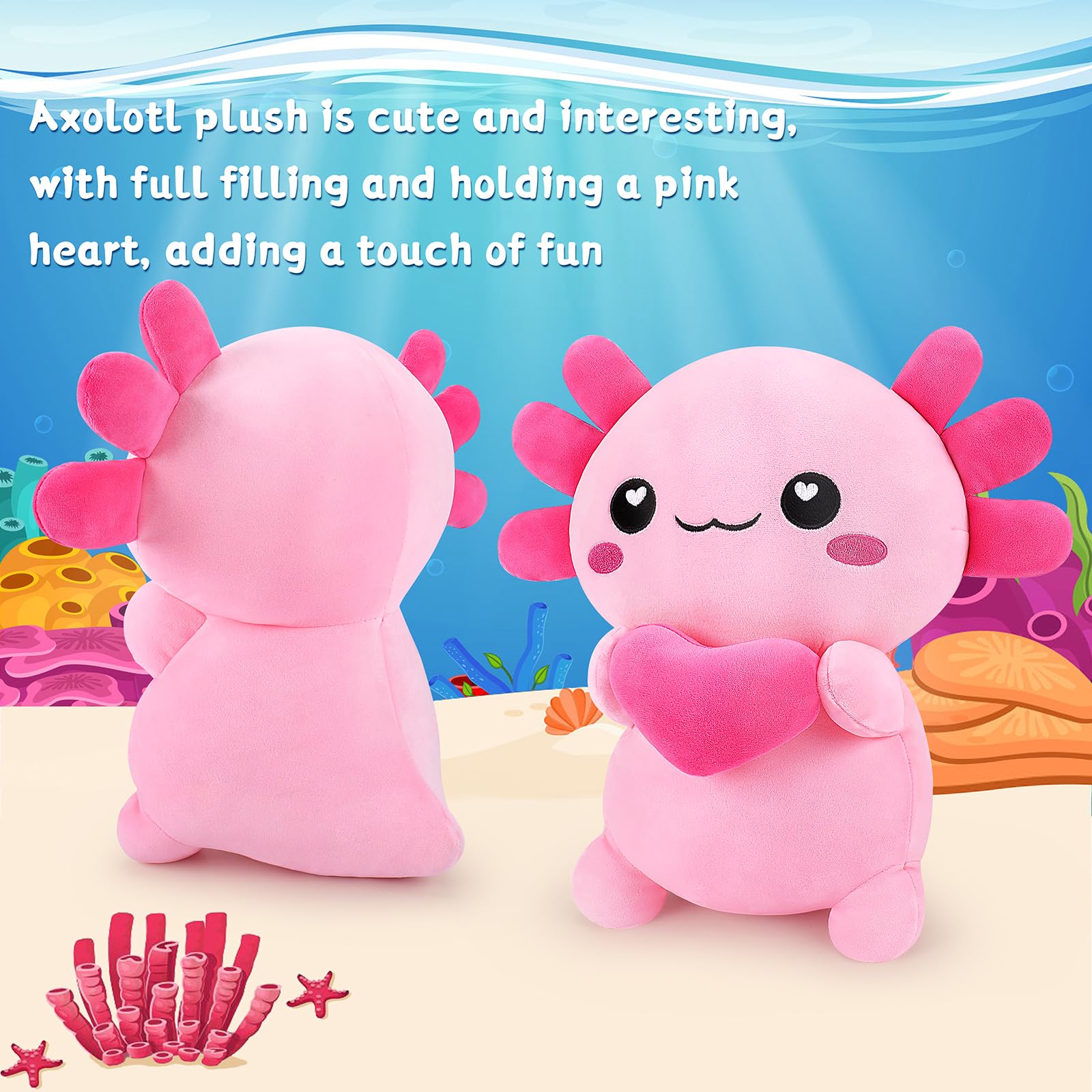 14 inch pink axolotl plush for gifts and decor