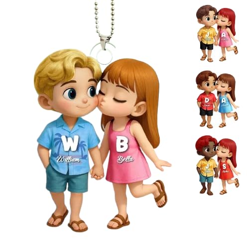 Cute Cartoon Couple Summer Vibe acrylic car hanger decorative front view