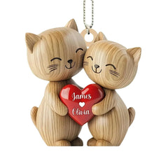 Cute Cat Couple personalized heart ornament in acrylic