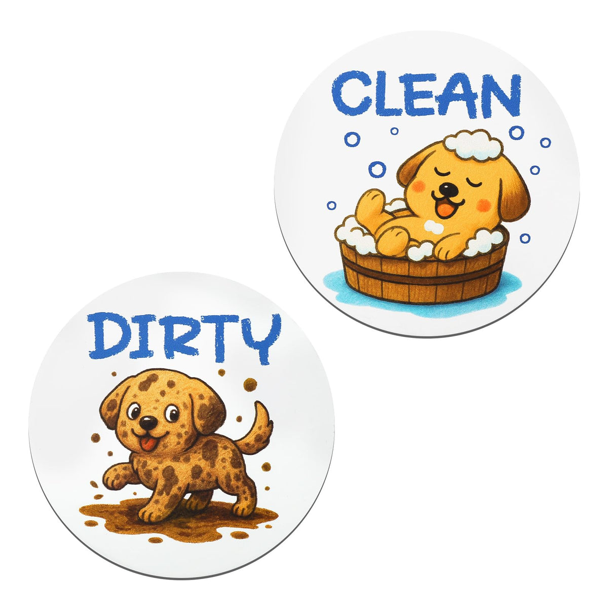 Cute dog dirty clean dishwasher magnet sign multi color 9x9cm