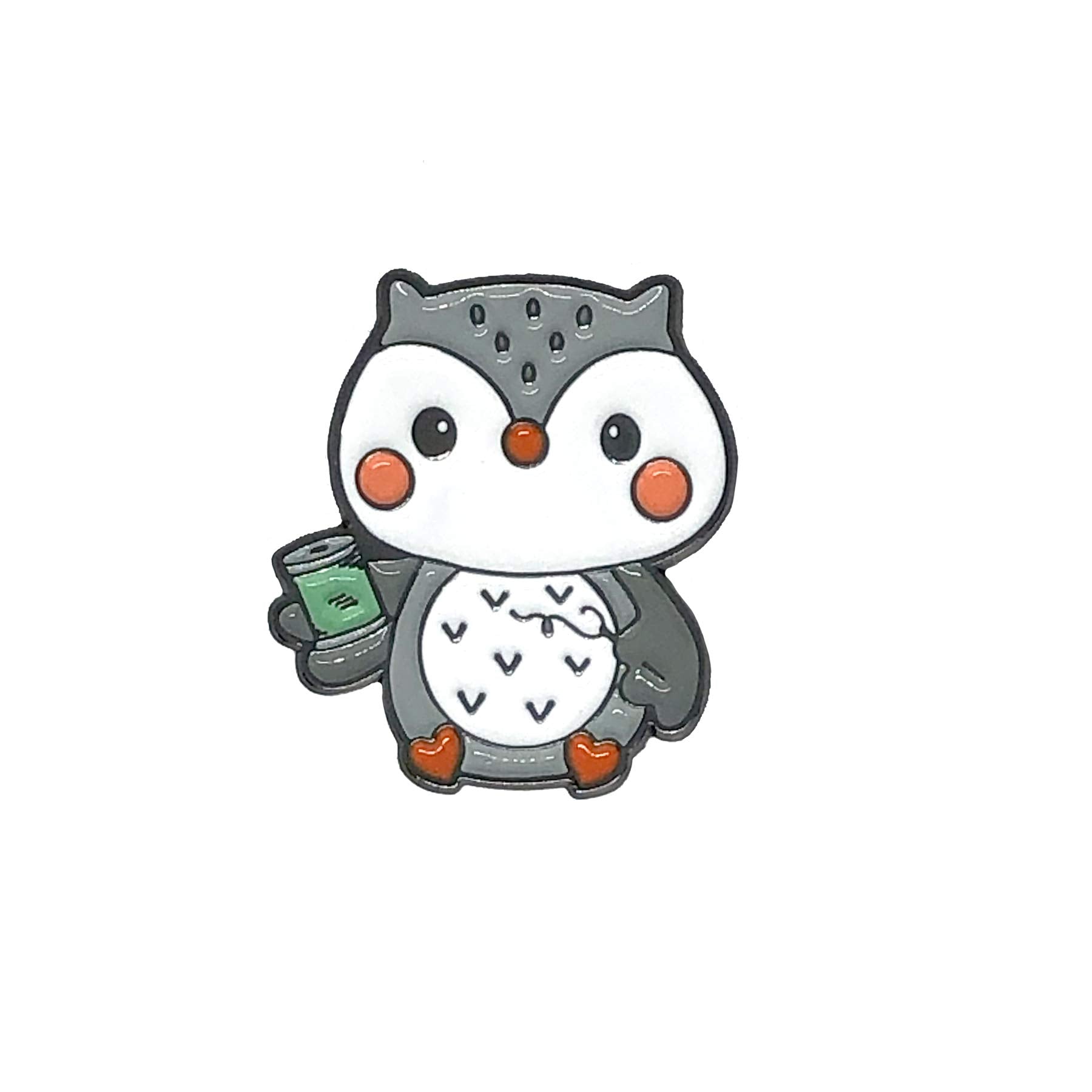 Cute Grey Owl Enamel Needle Minder front view