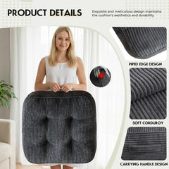 Dark gray Morandi grey corduroy cushion with tufted buttons