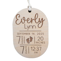 Cutom Baby Stats Christmas Ornament personalized with name and stats