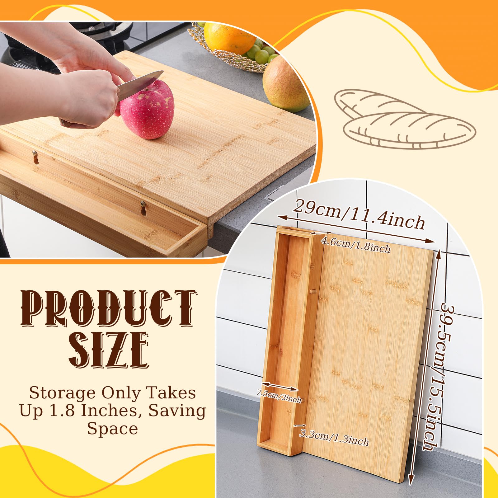 15.5 x 11.4 inch bamboo cutting board with waste tray