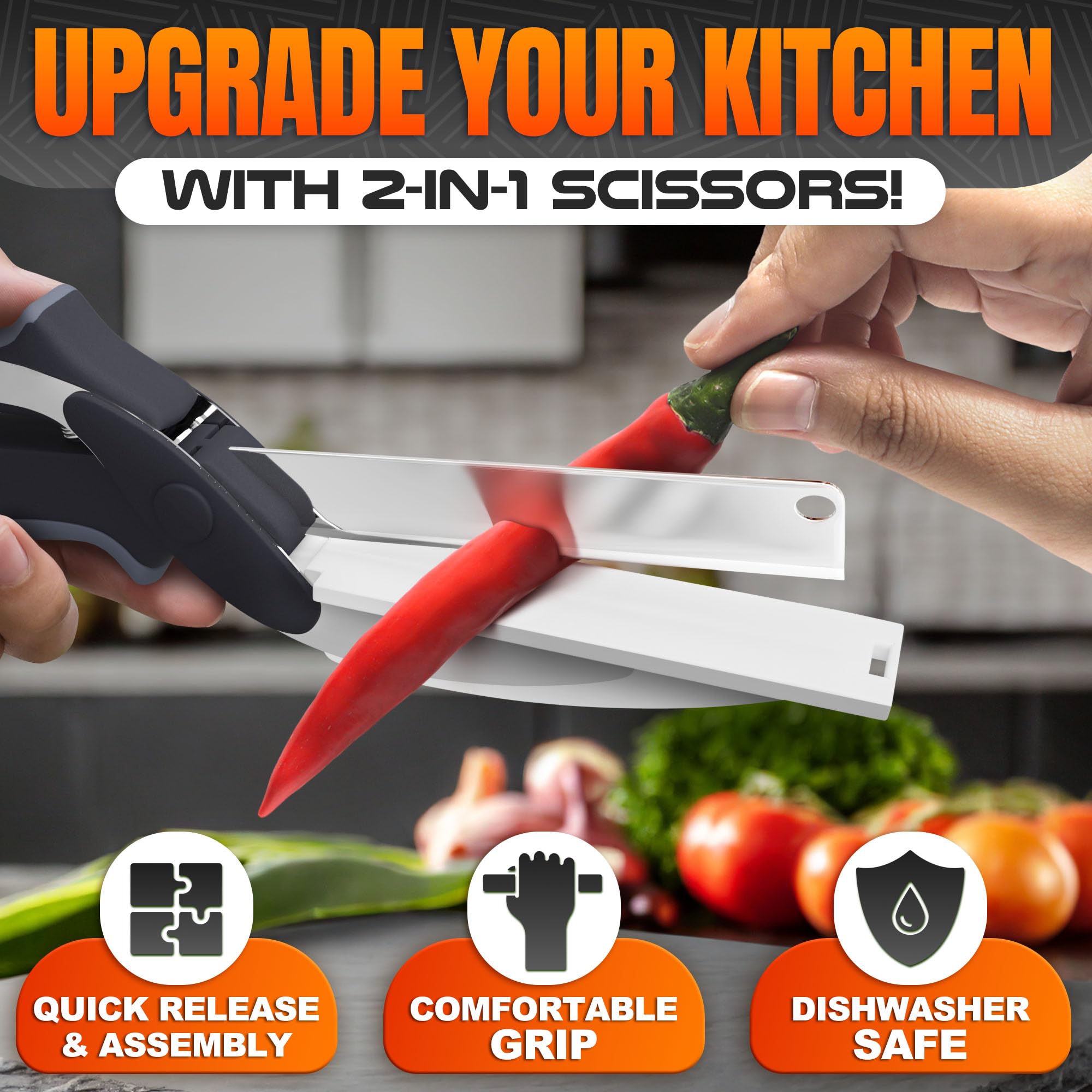 Cutting Board Scissors with safety lock feature