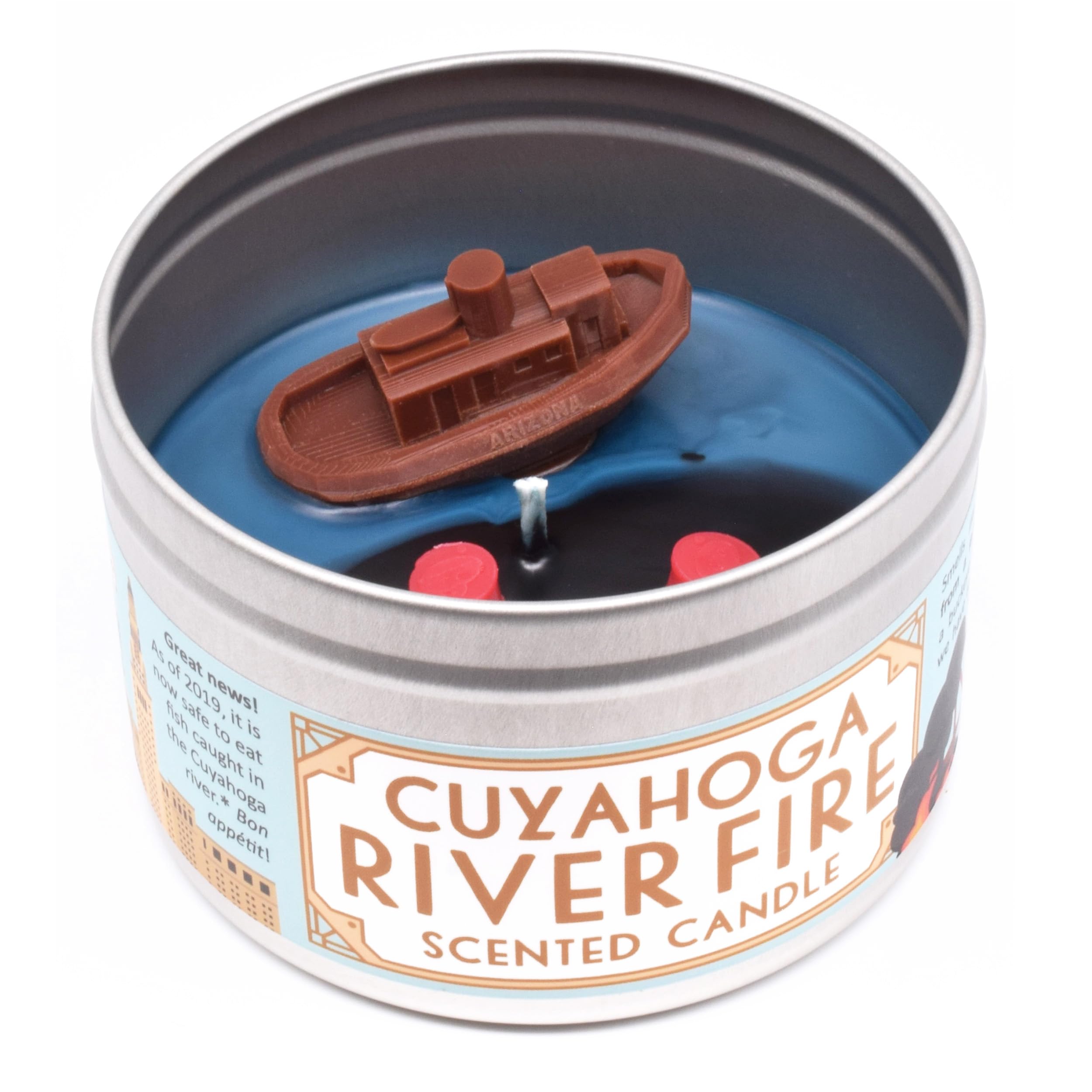 Tugboat on fire candle inspired by Time magazine image