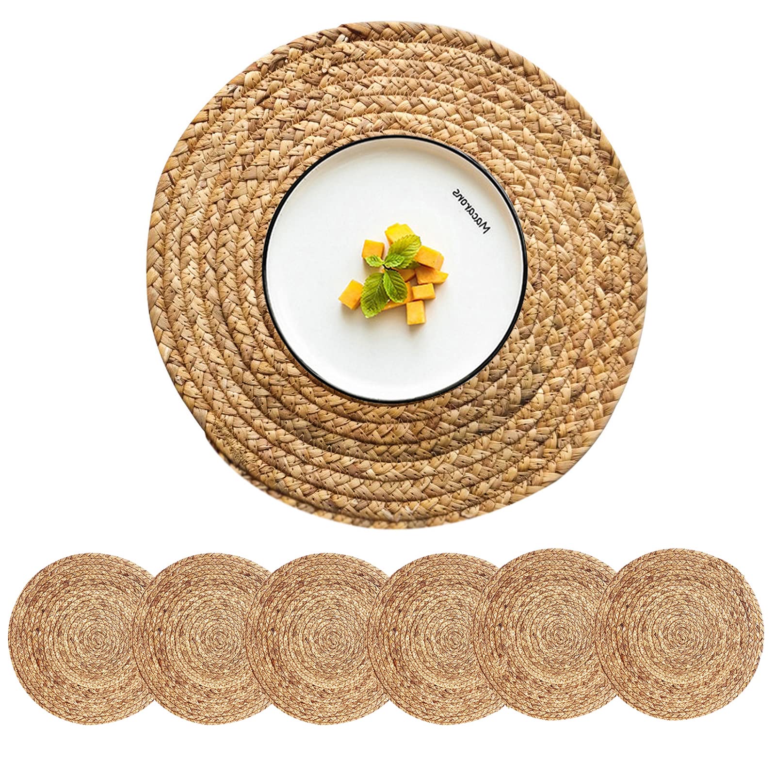CY SISTERS round woven placemats set of 6 natural water hyacinth