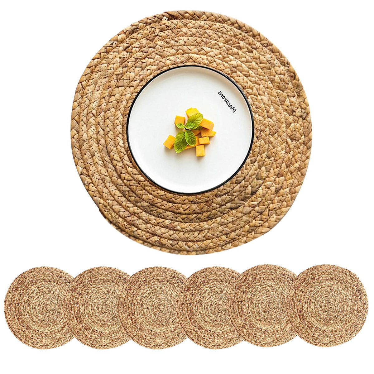 CY SISTERS round woven placemats set of 6 natural water hyacinth