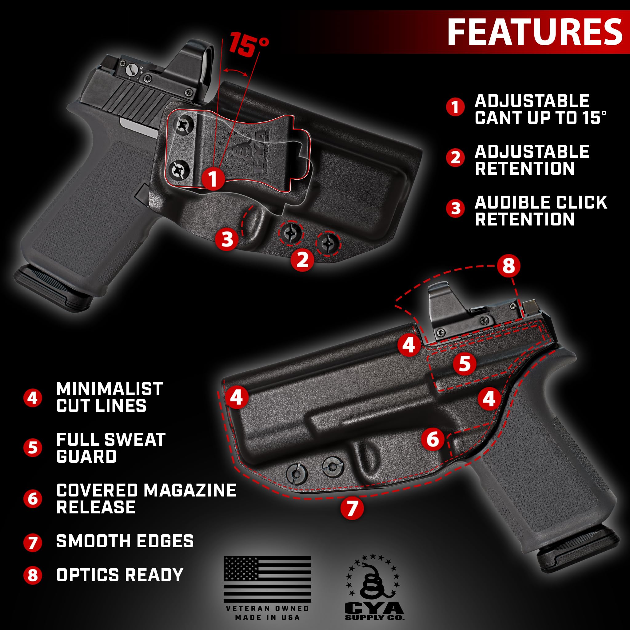 CYA Supply Co base optic ready IWB holster USA made black