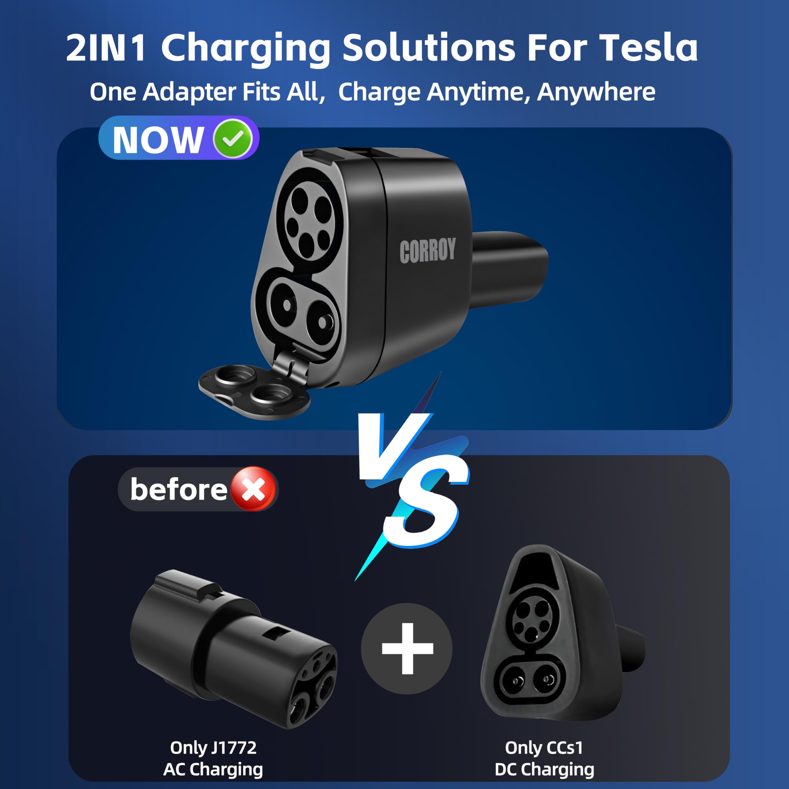 CORROY CCS to J1772 adapter for Tesla Model 3