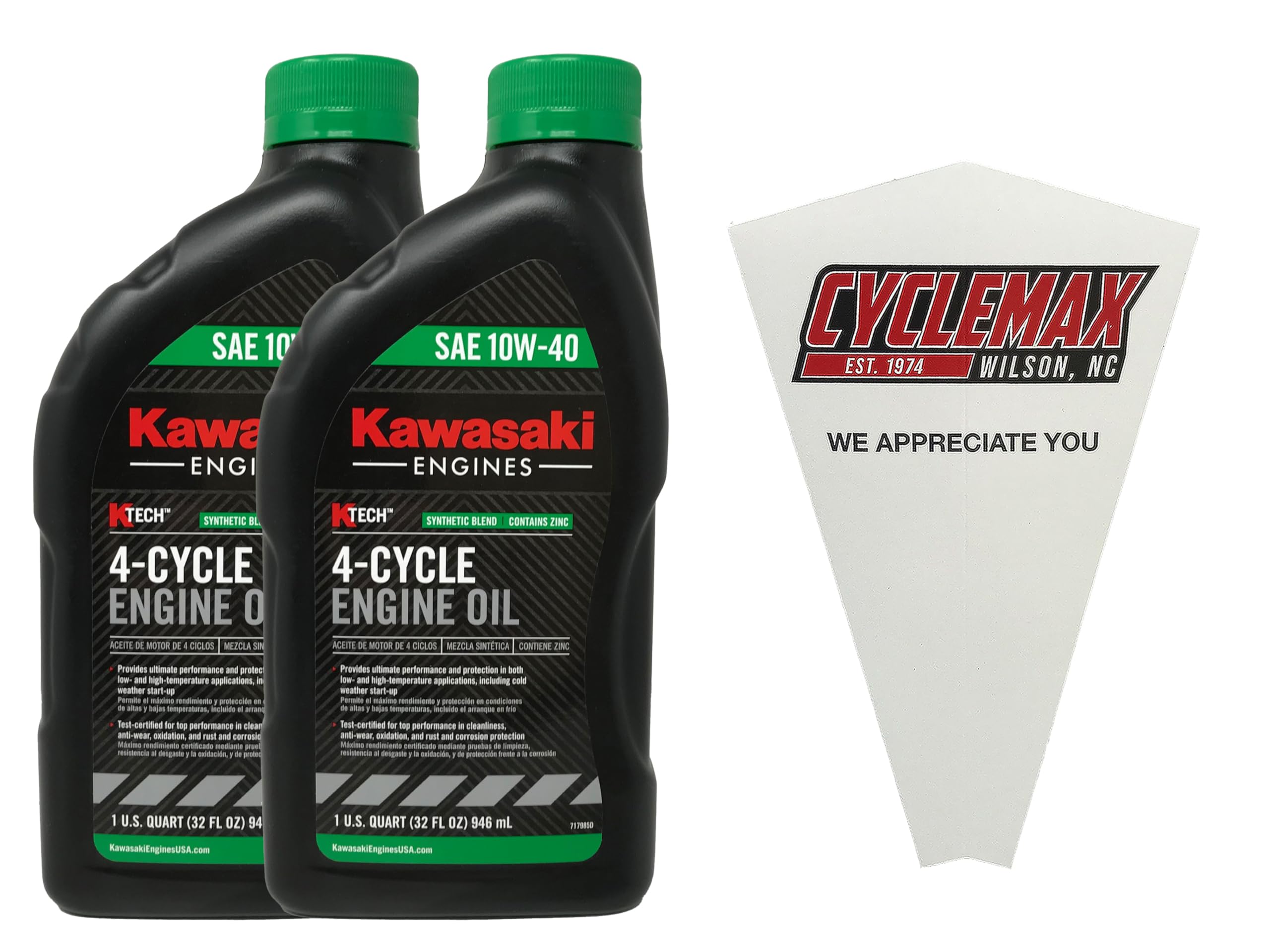 Cyclemax 2PK K-Tech 10W-40 oil for Kawasaki 99969-6296 kit with funnel