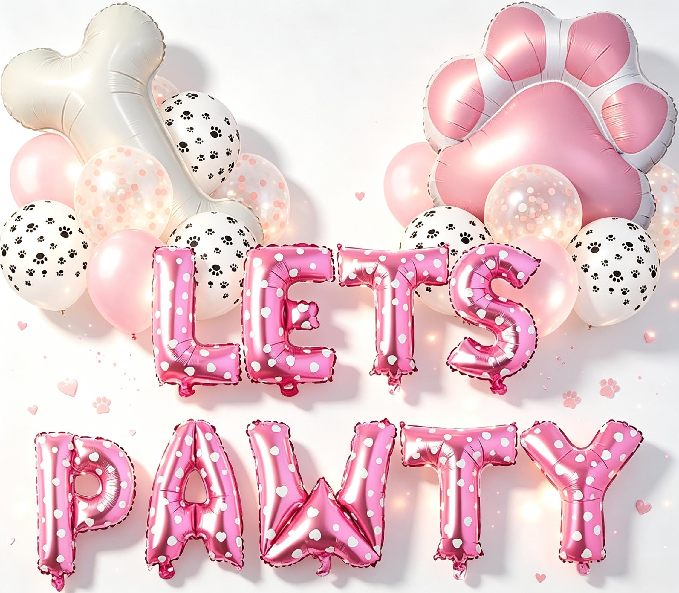 CYMYLAR pink dog lets pawty birthday decoration set with paw and bone balloons