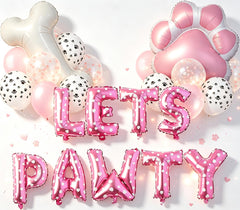 CYMYLAR pink dog lets pawty birthday decoration set with paw and bone balloons