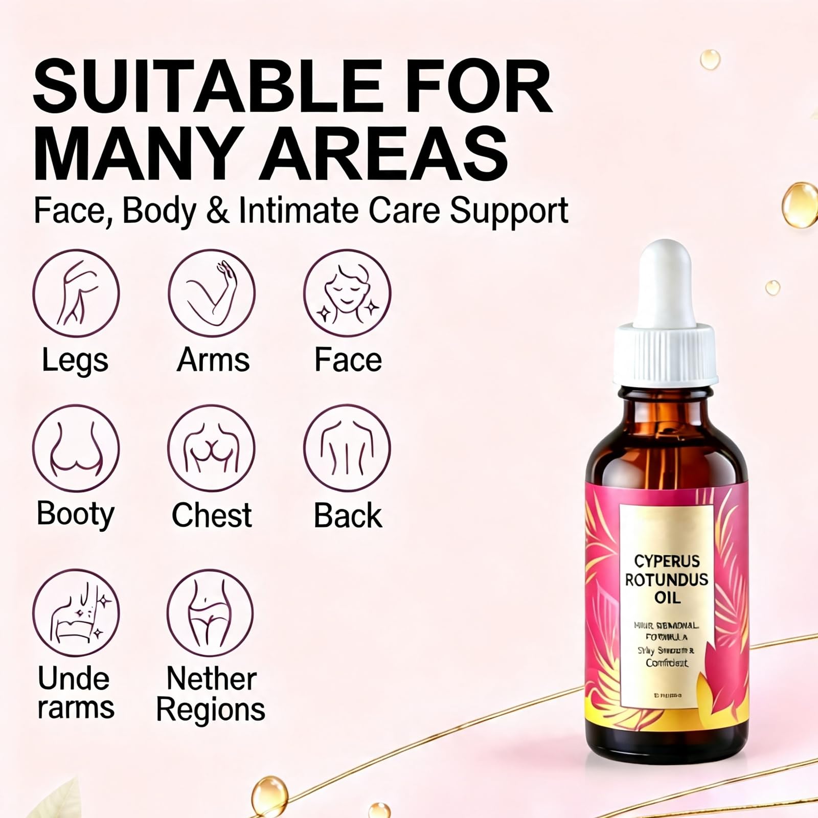 60ml bottle of Cyperus Rotundus Oil for Hair Removal packaging