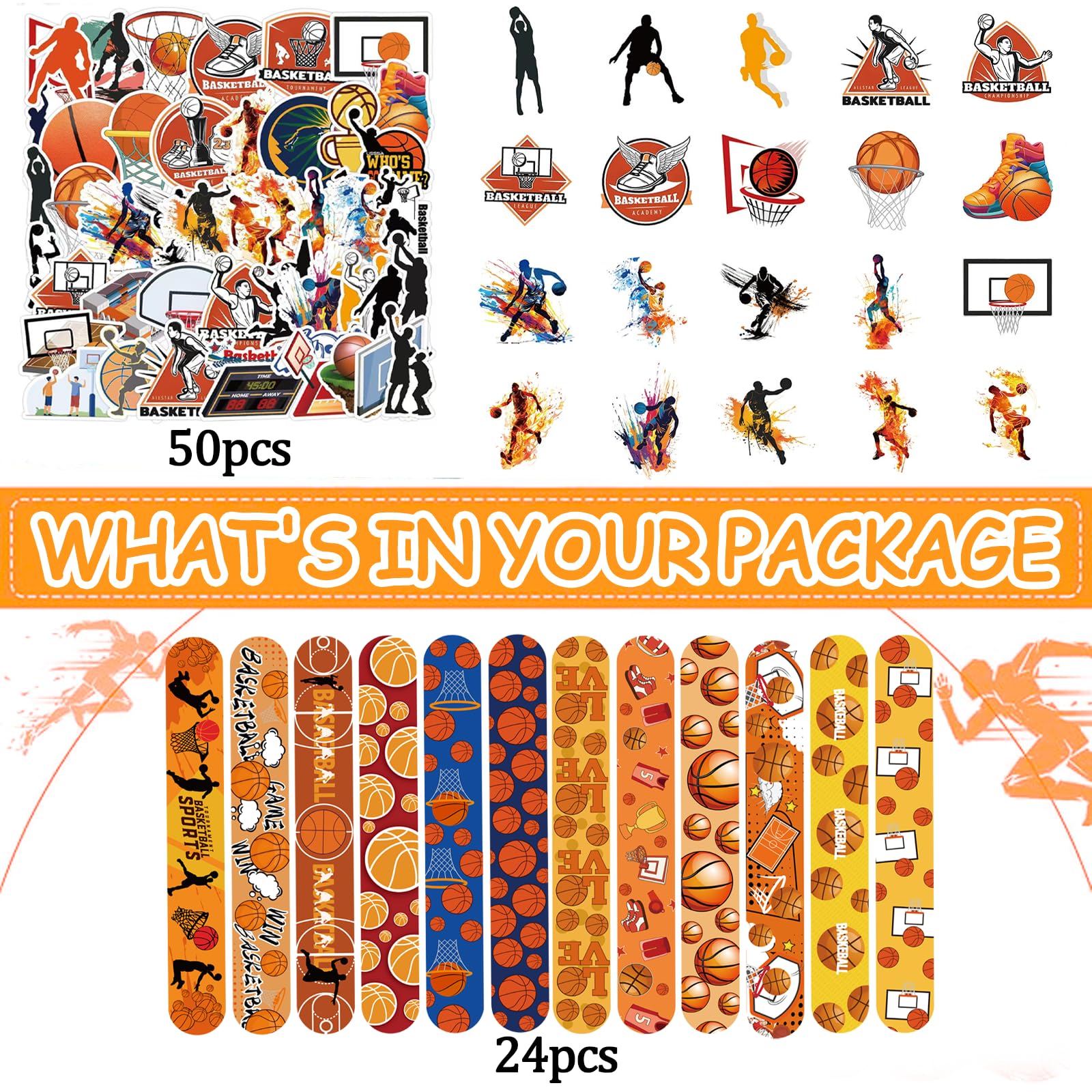 24 slap bracelets for basketball theme party
