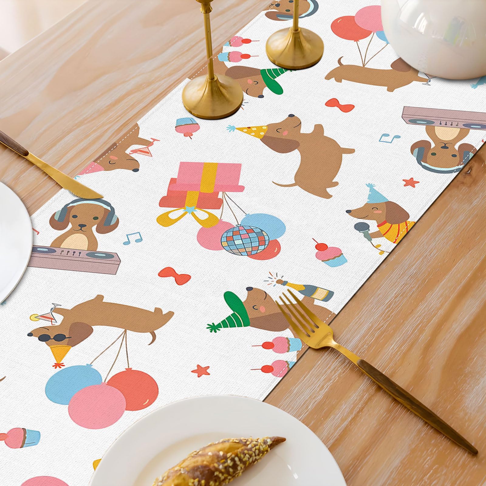Indoor outdoor use table runner for dachshund birthday party