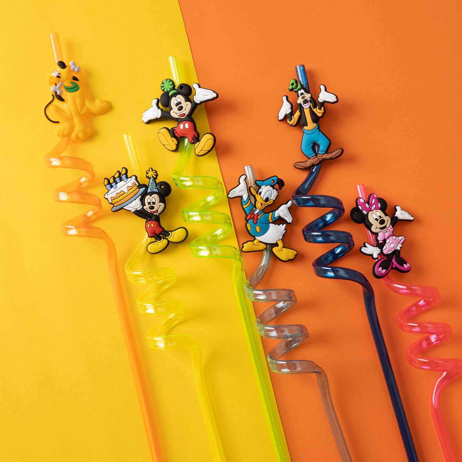 Kids party straws with Mickey character patterns