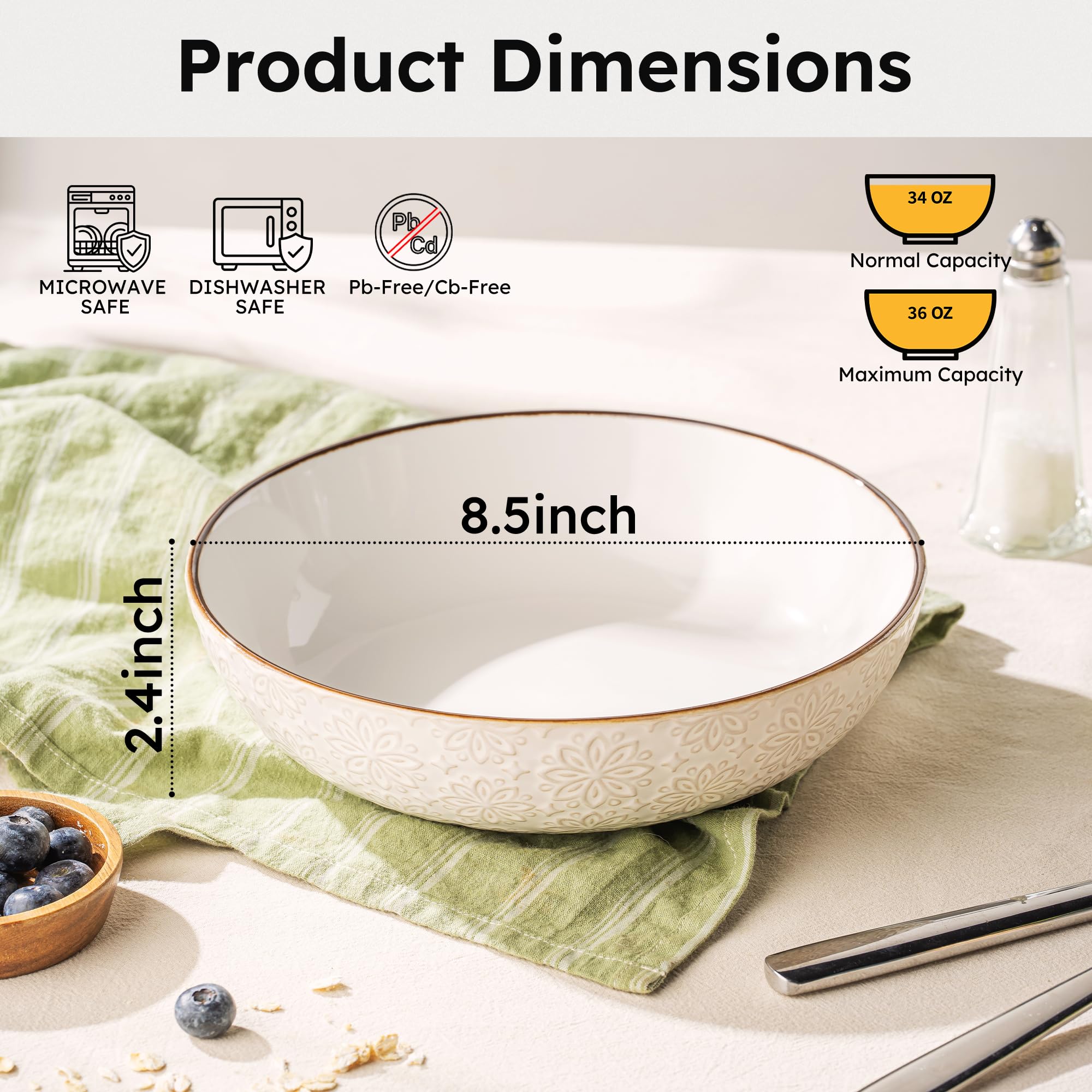 Dafuceramic 8.5-inch pasta bowls Arctic white
