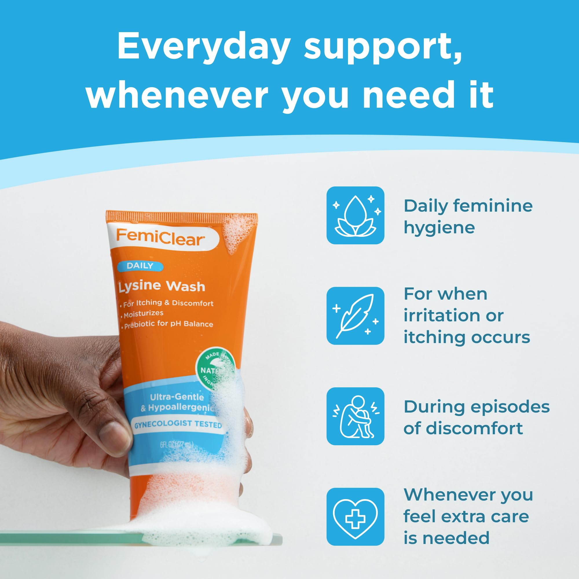 Daily Lysine Feminine Wash product bottle close up