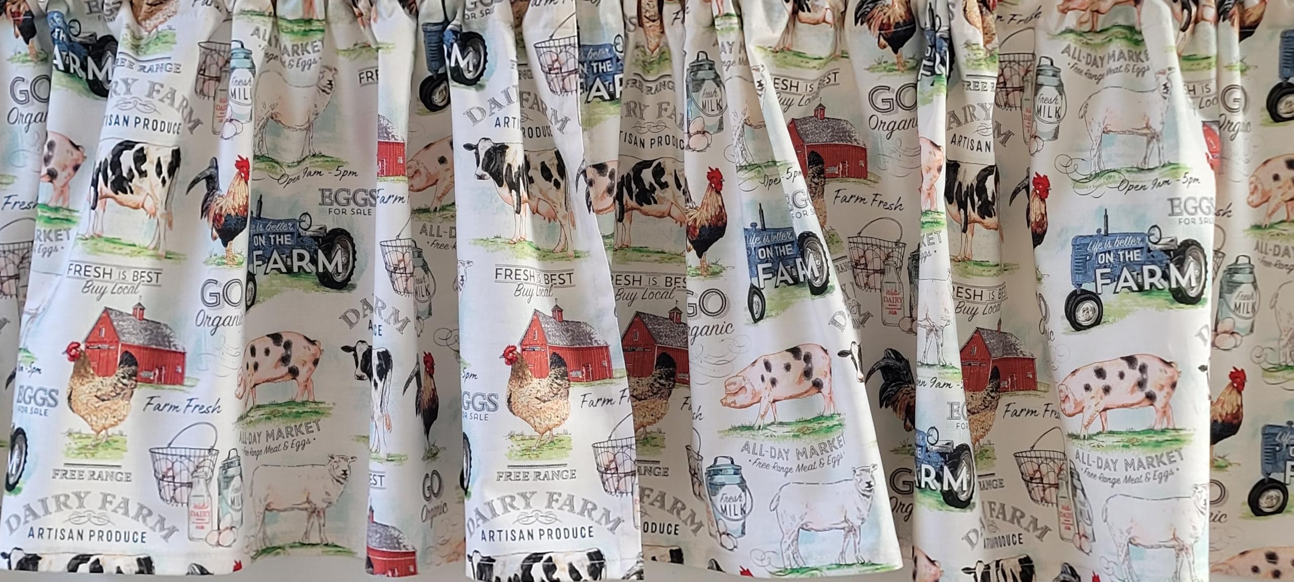 Dairy Farm Themed valance with cream background 41-42in wide by 15in long