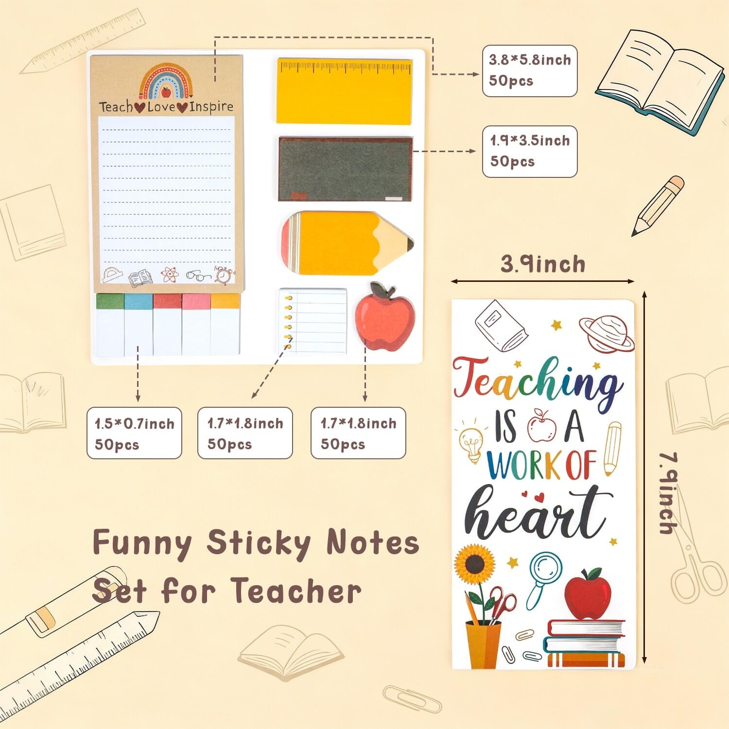 Knitted sunflower doll and two colorful bookmarks in gift set