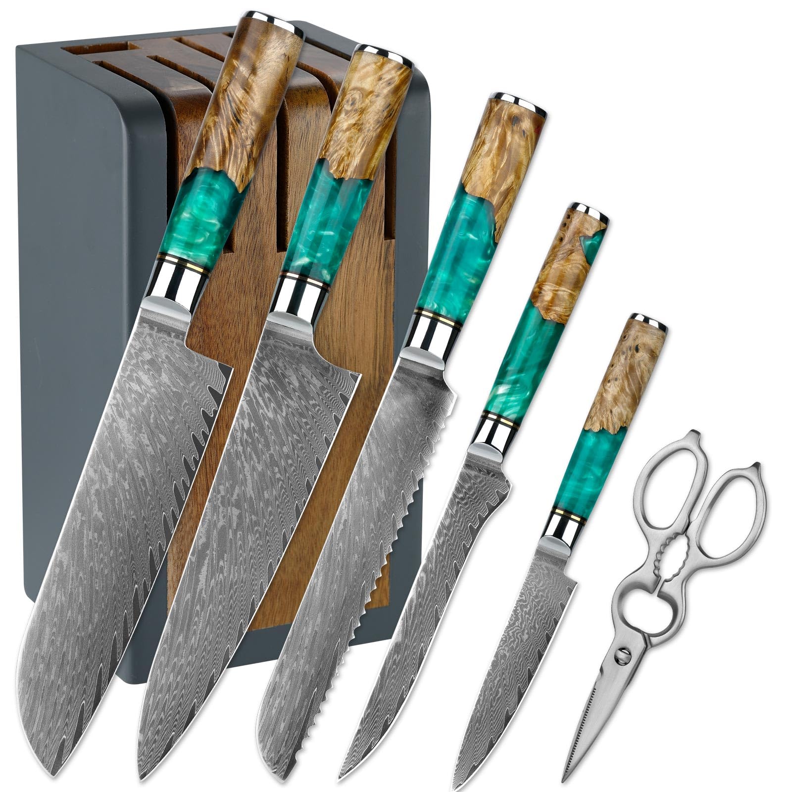 Damascus bread knife in set