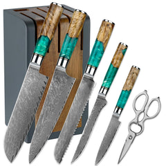 Damascus bread knife in set