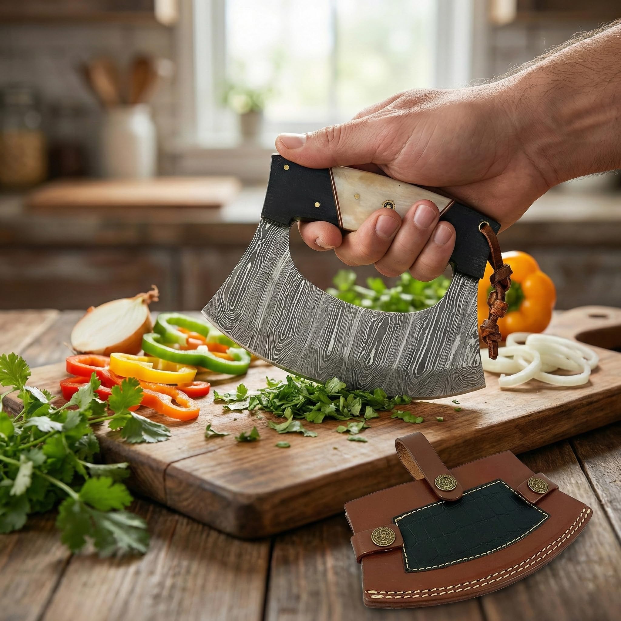 Fixed blade ulu knife model SM149 for slicing and chopping