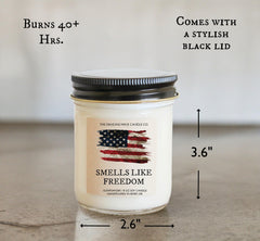 Patriotic 8oz soy wax candle with rustic American flag design